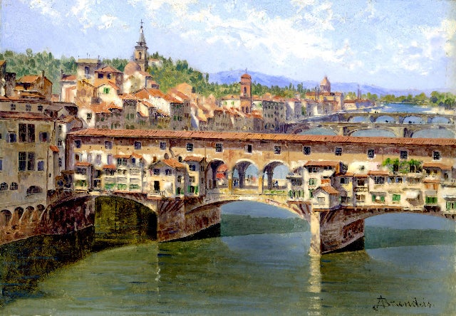 Antonietta Brandeis Landscape Painting - Ponte Vecchio, Florence