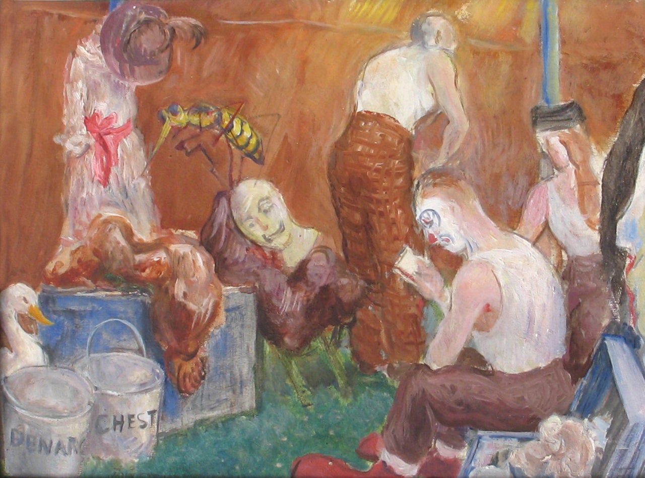 John Steuart Curry Interior Painting - Circus Clowns at rest