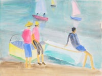 Vintage Three Figures Seated on a Boat, Alamitos Bay