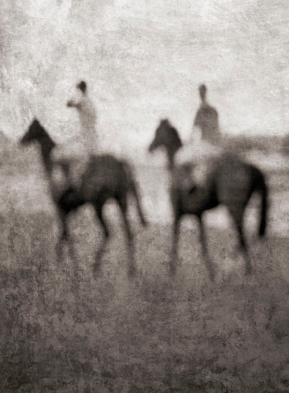 Pete Kelly Black and White Photograph - "Racehorse Blur Double, " 2004, Sedgefield, UK
