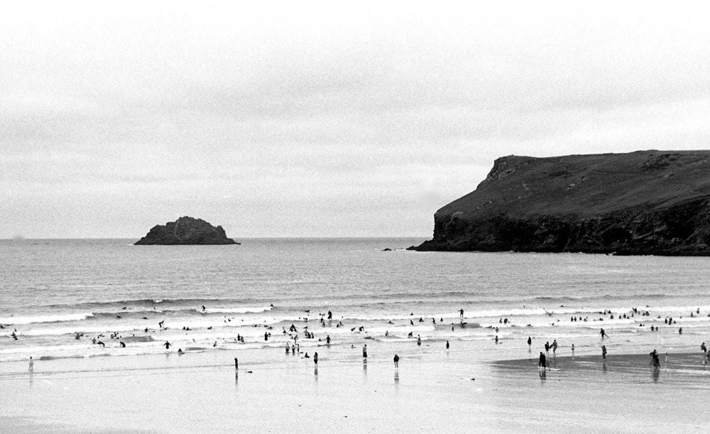 Robin Rice Landscape Photograph - "Tiny Surfers in the Celtic Sea, Polzeath", Cornwall, UK, 2010