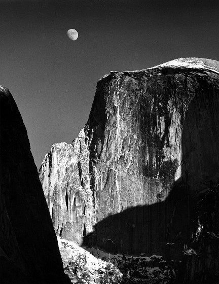 Ansel Adams Black and White Photograph - Moon and Half Dome, Yosemite, CA