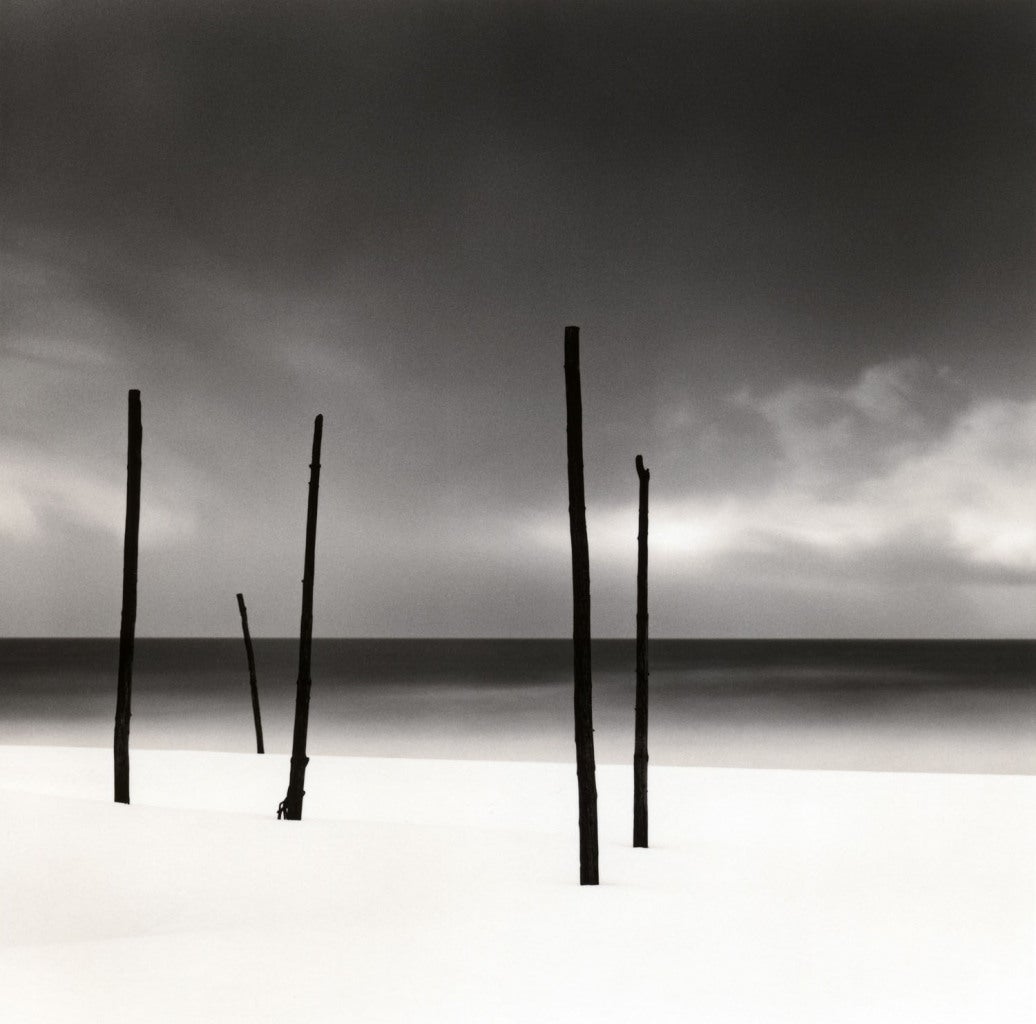 Michael Kenna Black and White Photograph - Five Poles, Tomamae, Hokkaido, Japan, 2004