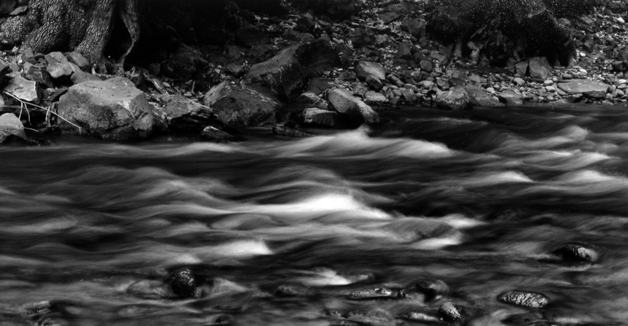 Rod Dresser Black and White Photograph - Rushing Water, Virgin River, Zion National Monument, Utah