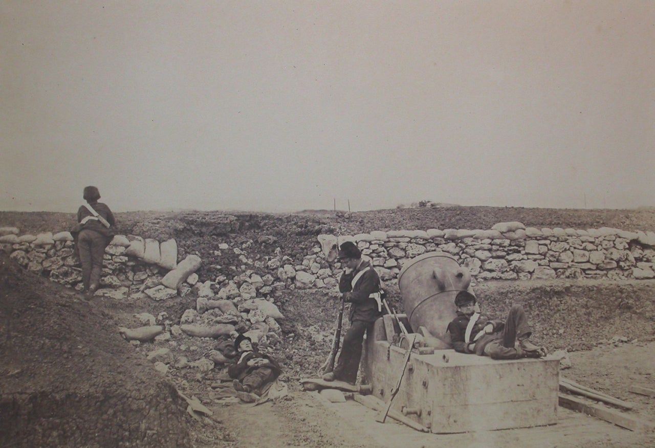 Roger Fenton Black and White Photograph - A Quiet Day in the Mortar Battery