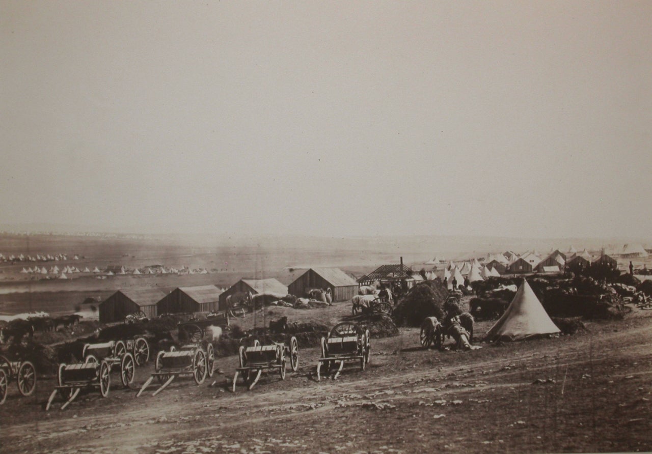 Roger Fenton Black and White Photograph - Artillery Wagons, Balaklava in the Distance