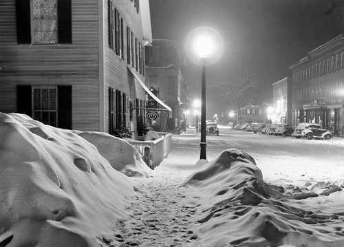 Marion Post Wolcott Black and White Photograph - Center of Town after Blizzard, Woodstock, Vermont