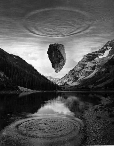 Jerry Uelsmann Black and White Photograph - Floating Rock