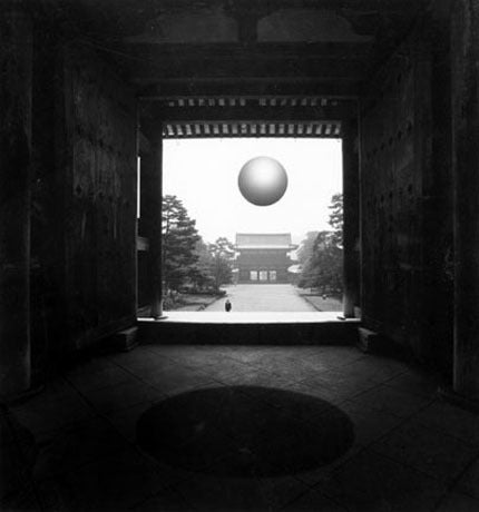 Jerry Uelsmann Black and White Photograph - Temple and Sphere 1980