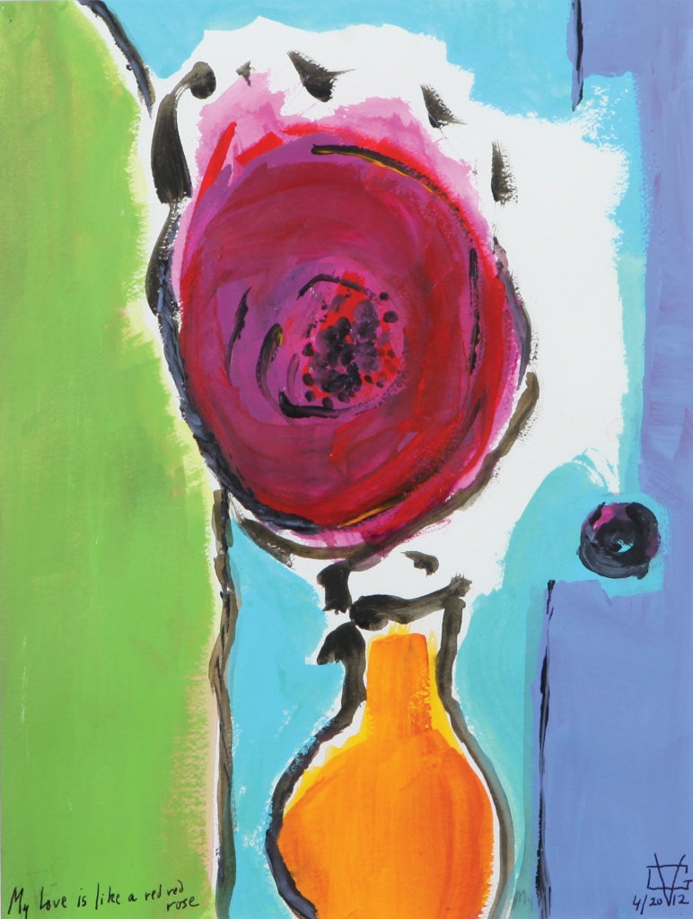 MY LOVE IS LIKE A RED RED ROSE - Painting by Gloria Vanderbilt