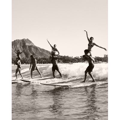 Brian Keaulana and Missy Raider Tandem Surfing Diamond Head - Photograph by Anne Menke