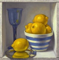 Lemons With Blue Striped Bowl