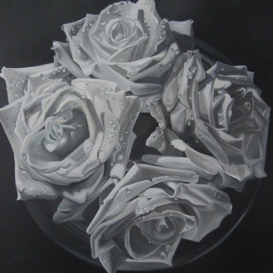 Black and White Roses - Painting by Patrick Gordon
