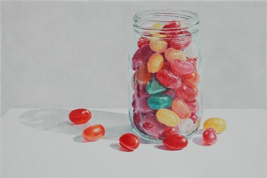 Lowell Tolstedt Still-Life Painting - Glass Jar With Jelly Beans