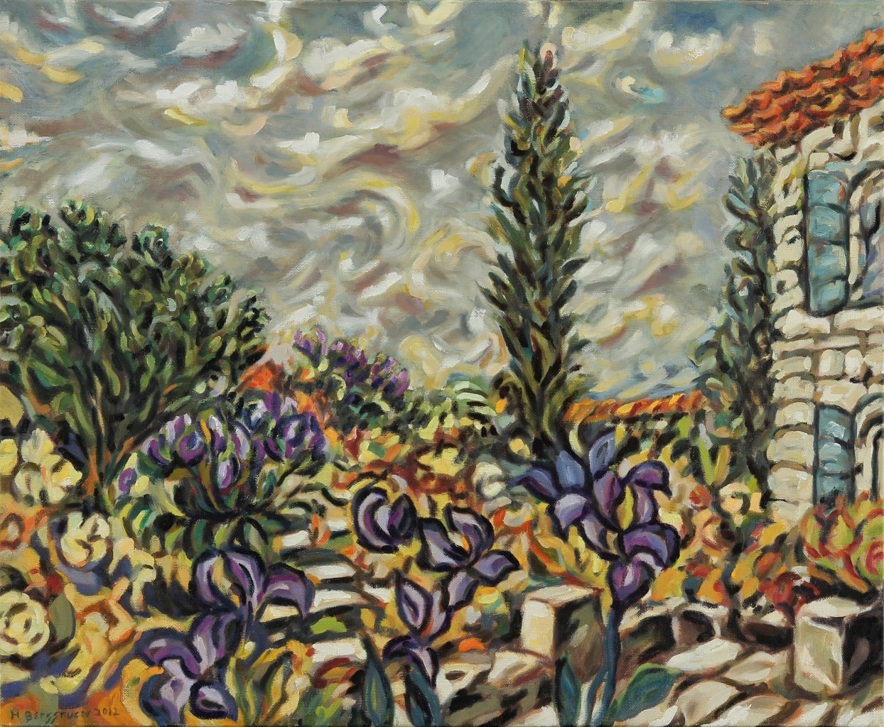 Helen Berggruen Landscape Painting - Irises