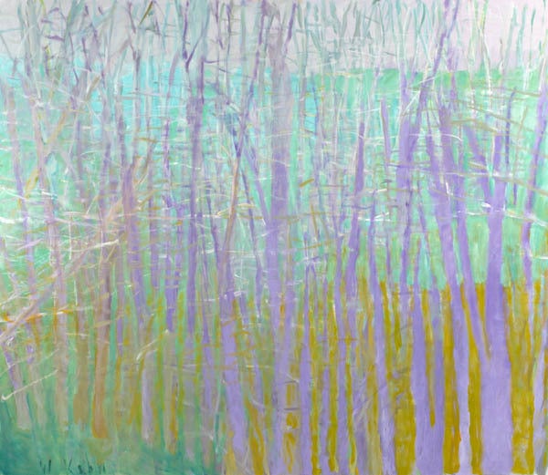 Wolf Kahn Landscape Painting - Green, Purple and White