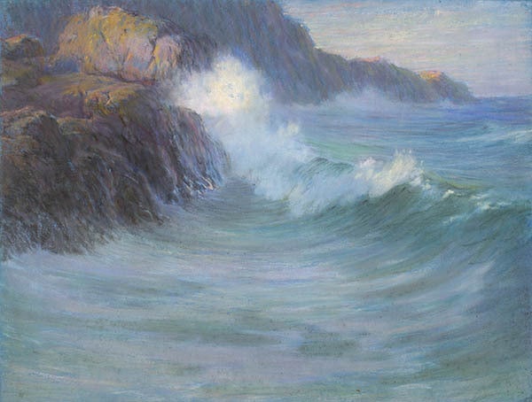 William Partridge Burpee Landscape Art – Crashing Waves an der Felsenküste von Maine