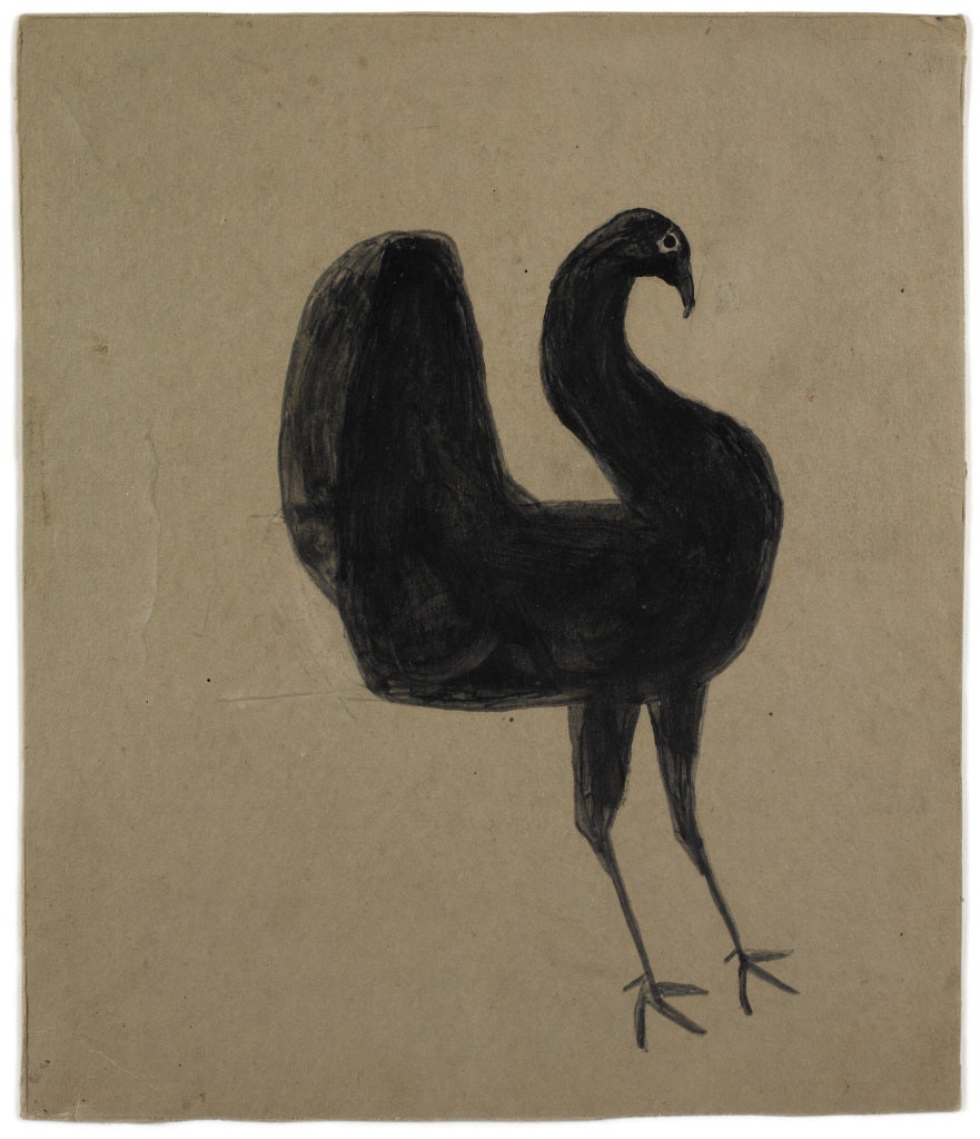 Bill Traylor Animal Painting - Black and Brown Turkey