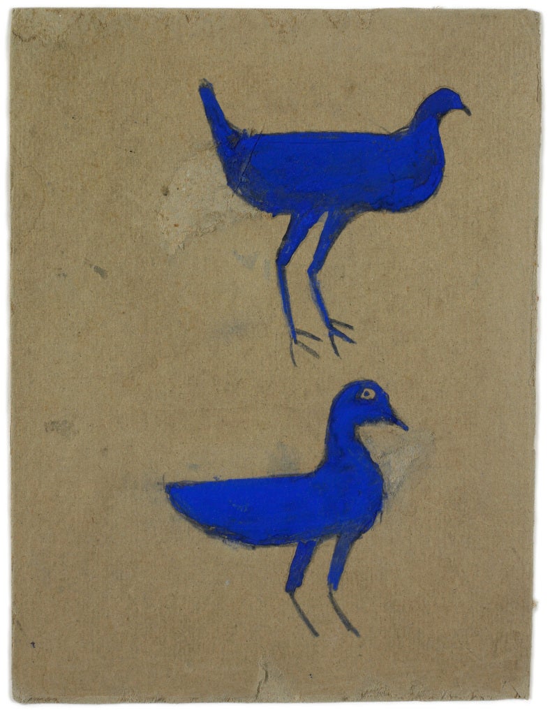 Two Blue Chickens - Painting by Bill Traylor