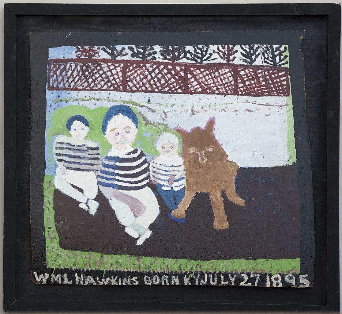 William L. Hawkins Landscape Painting - Three Kids and a Dog