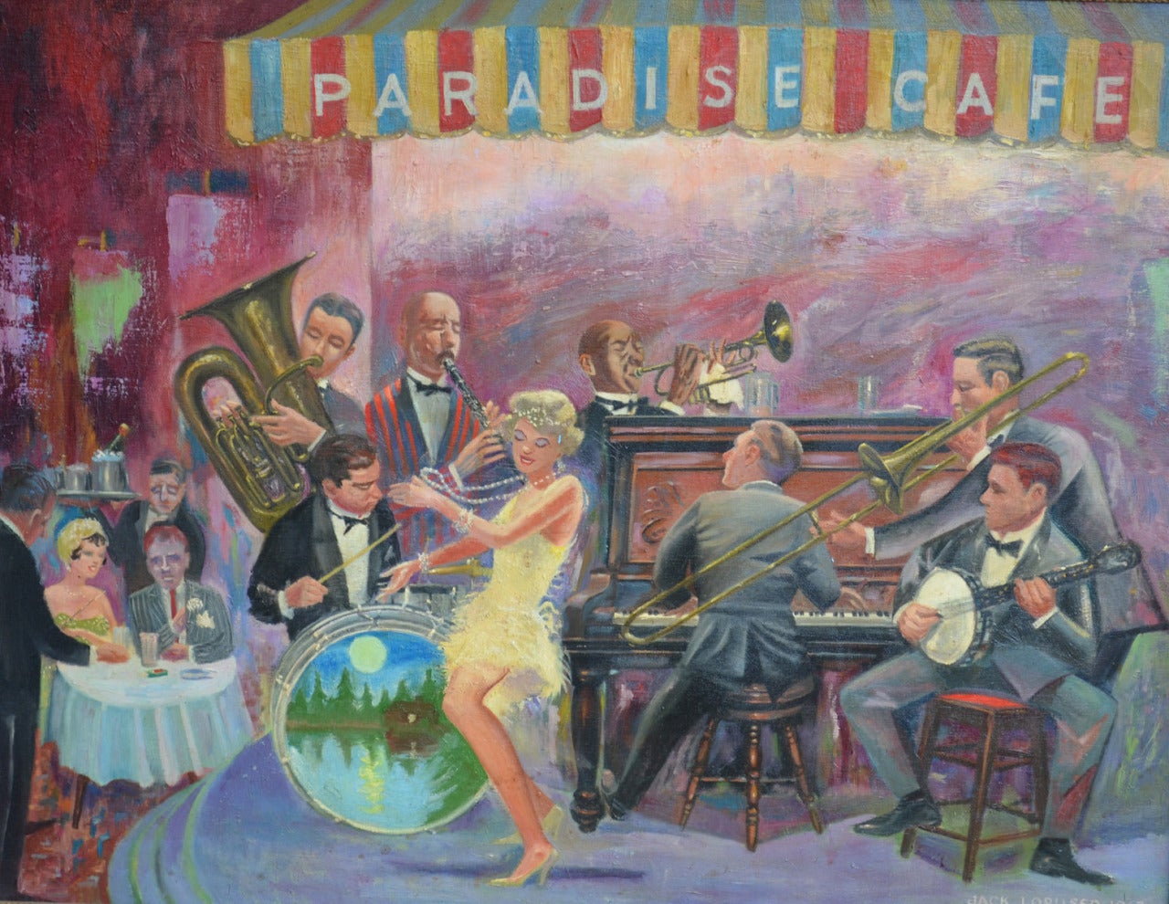 Joe Lorusso Figurative Painting – Jazz im Paradise Cafe