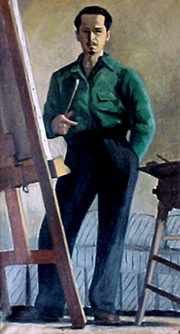 Ron Blumberg Interior Painting - Self Portrait in Green Shirt