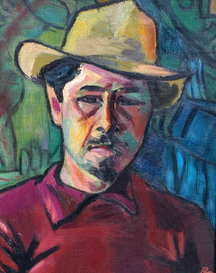 Ron Blumberg Figurative Painting - Self Portrait - The Red Shirt