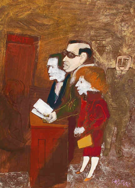 William Gropper Interior Painting - Three Before the Bench