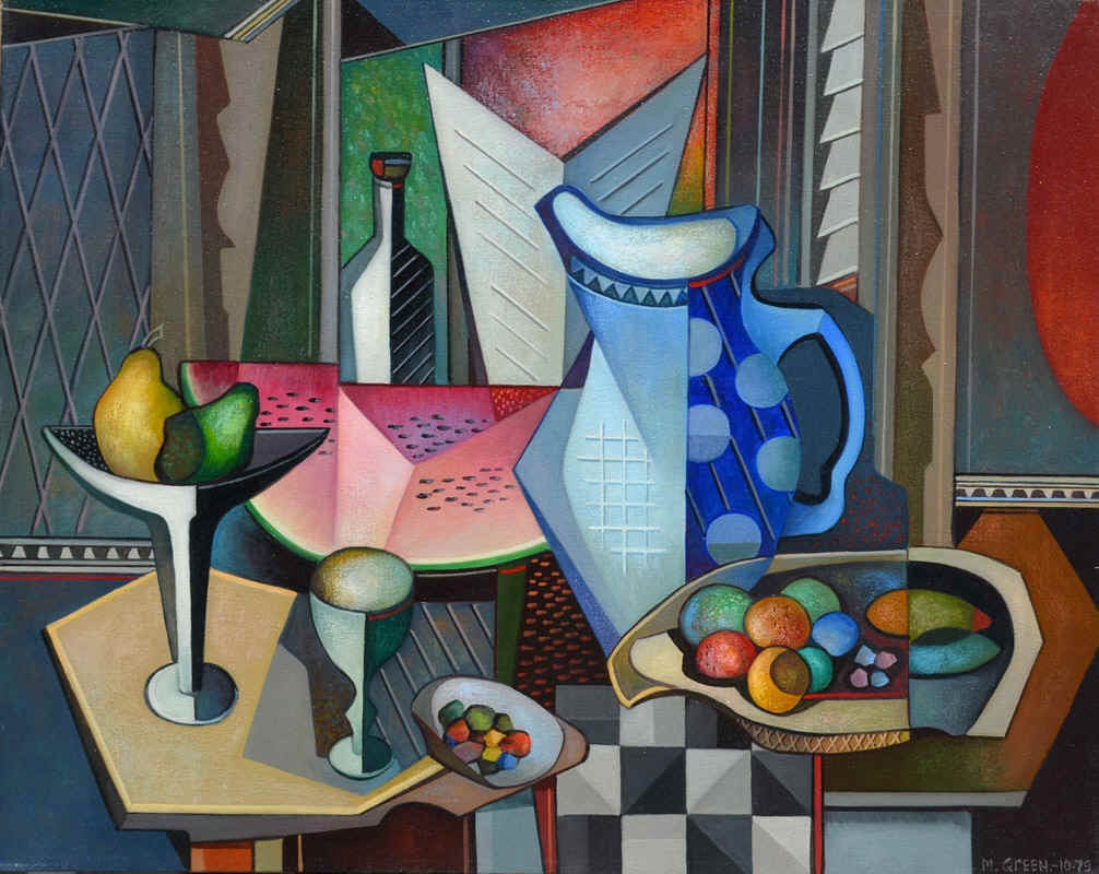 Maurice Green Abstract Painting - Simple Fare for Friends