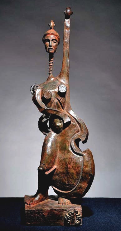Mariko’s Contrebasse is a contemporary bronze sculpture with a black patina color in reference to ebony. This balanced construction is a harmony between the double bass shape and the feminine body. 

Studying at “Les Beaux-Arts” in France, Mariko