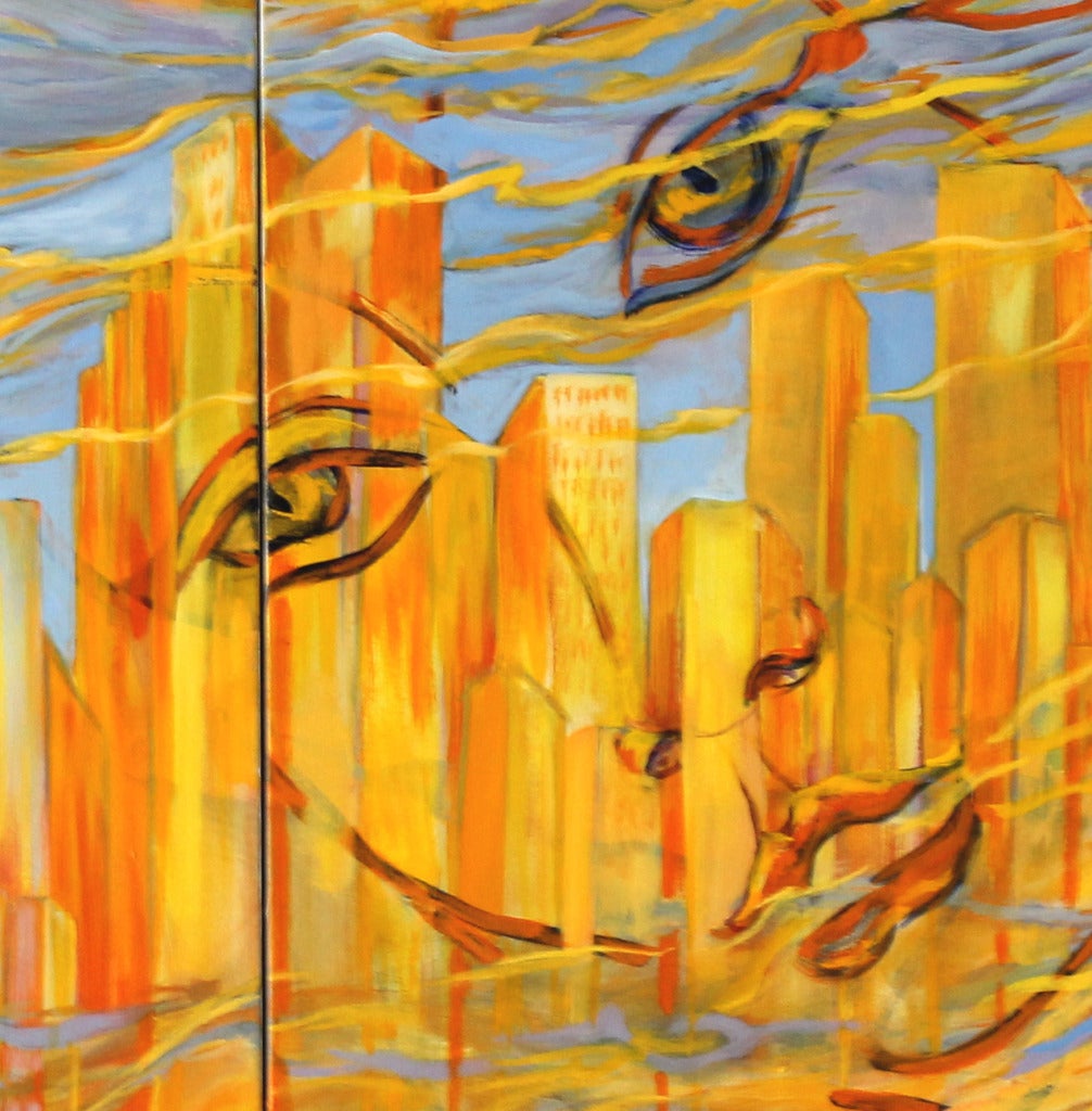 Downtown - Abstract Painting by Evelyne Ballestra