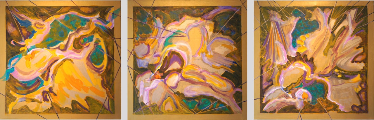 In the Golden Frame (Triptych) - Painting by Evelyne Ballestra
