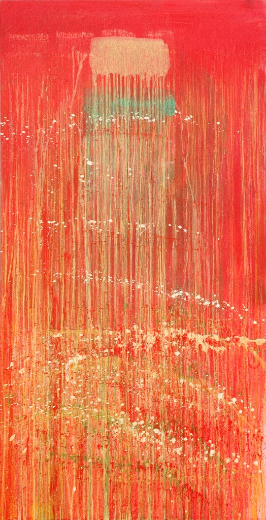 Pat Steir Abstract Painting - Small Tall Red Waterfall