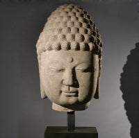 Antique Magnificent and Monumental Stone Head of Buddha