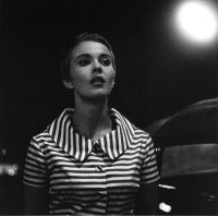Jean Seberg during the filming of a night scene on the Boulevard Saint Germain (A Bout De Souffle) 1959