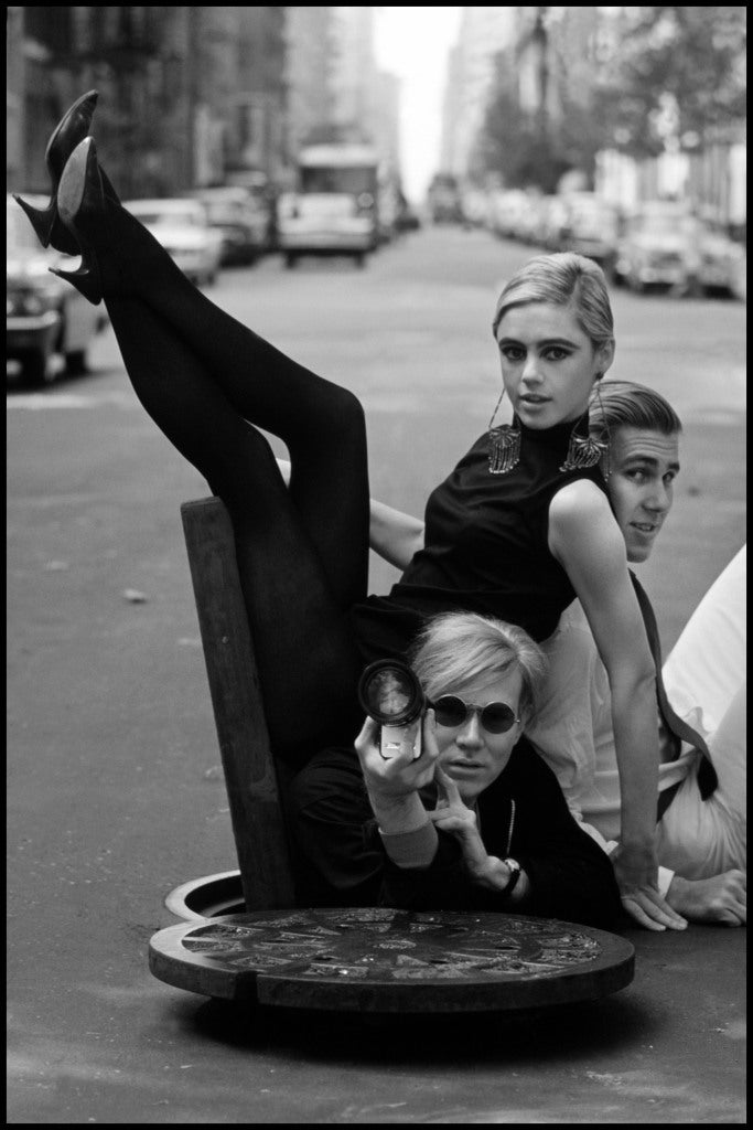 Burt Glinn Black and White Photograph - Andy Warhol with Edie Sedgwick and Chuck Wein, New York 1965