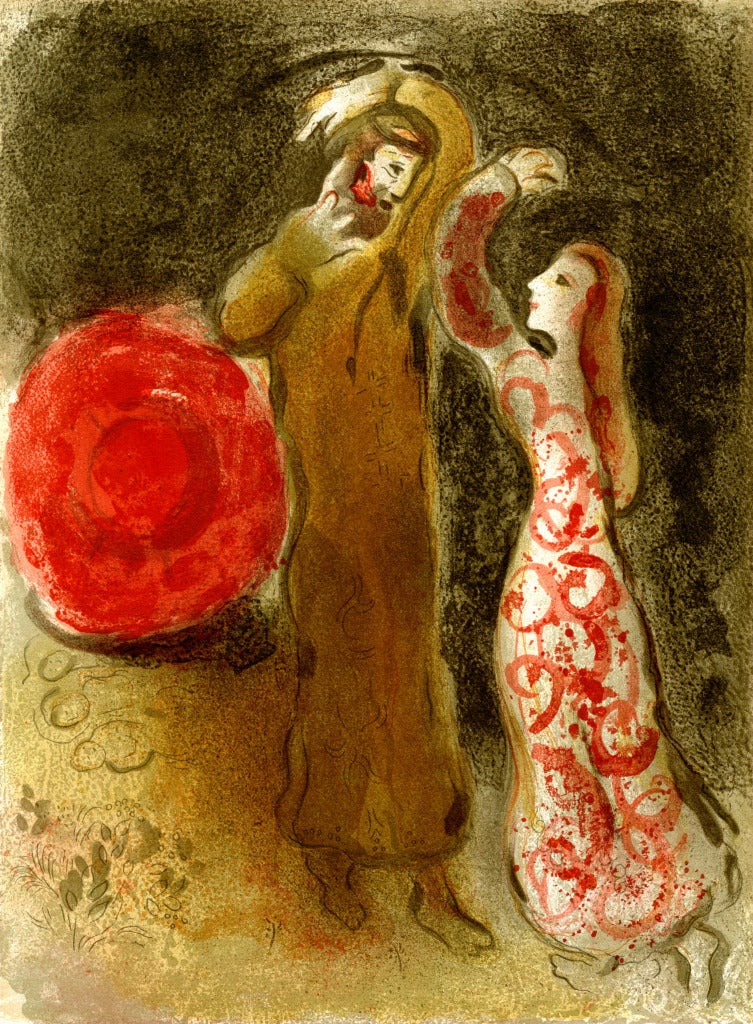 Marc Chagall Figurative Print - Recontre de Ruth et Boaz (Meeting of Ruth and Boaz)