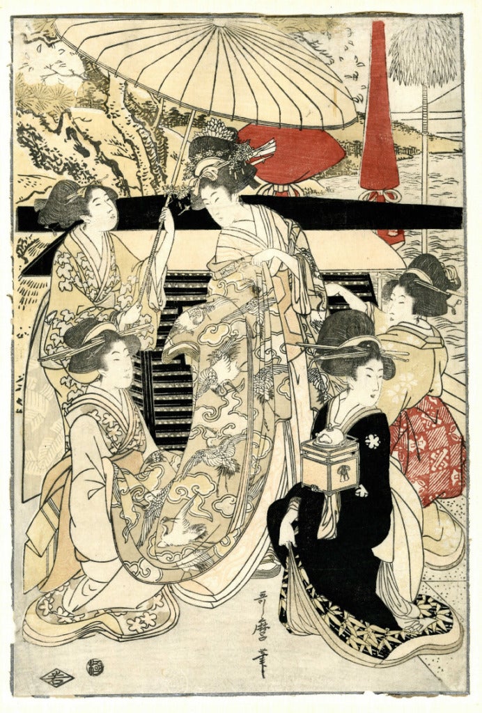 Kitagawa Utamaro Figurative Print - Untitled (one panel of a triptych)