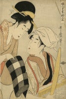 Two Beauties Weaving Cloth. Cotton Ginning (Wata-kuri)