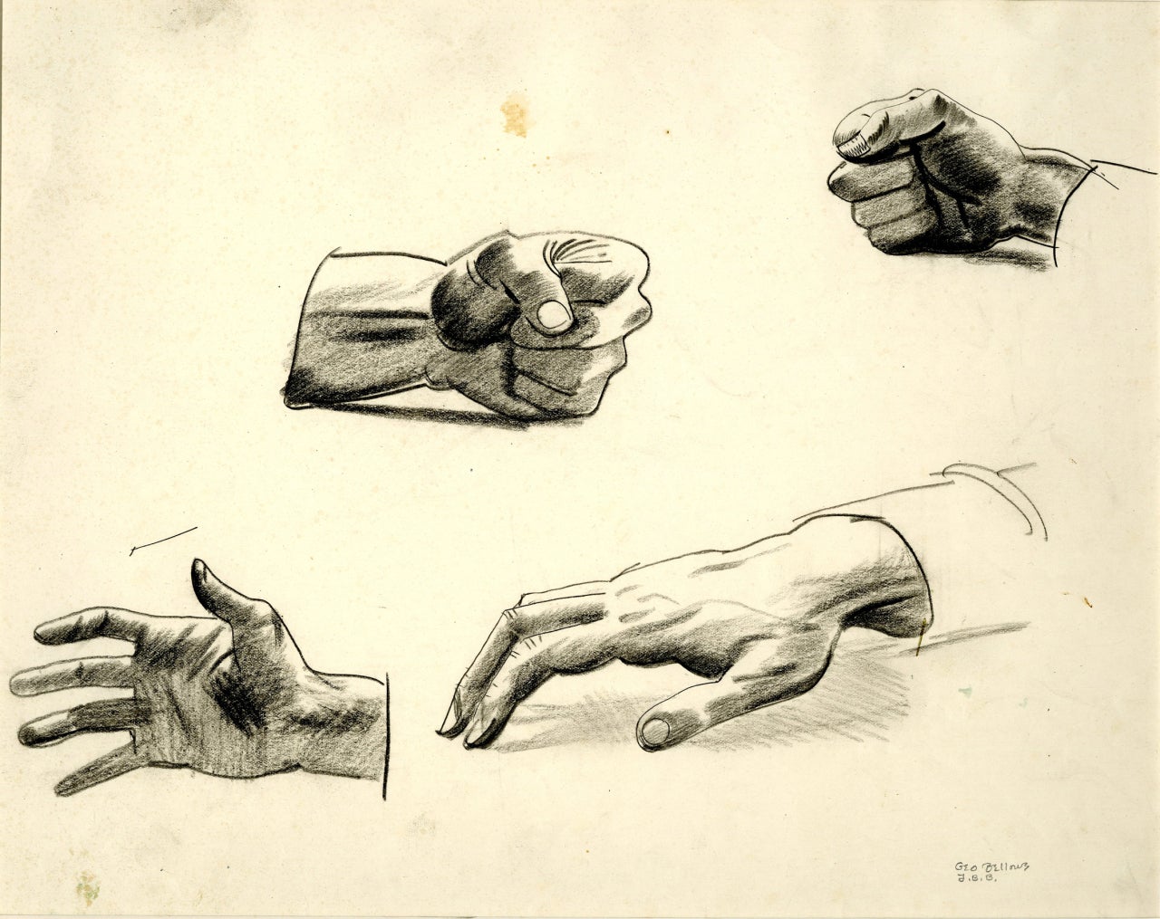 Signed lower right "Geo. Bellows J.B.B."

A study of 4 hands, presumably the artists.