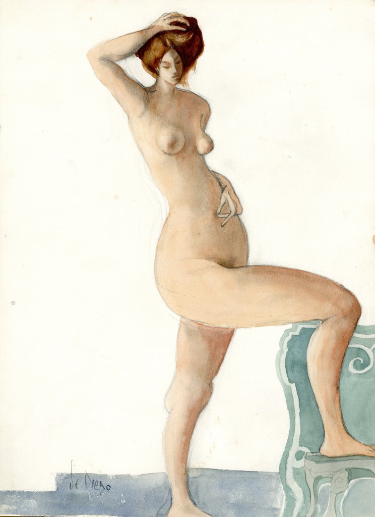 Standing Female Nude - Art by Julio de Diego