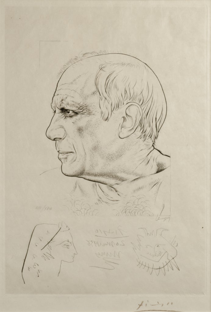 Paul Lemagny Portrait Print - Portrait de Pablo Picasso et Remarque pour Témoignage