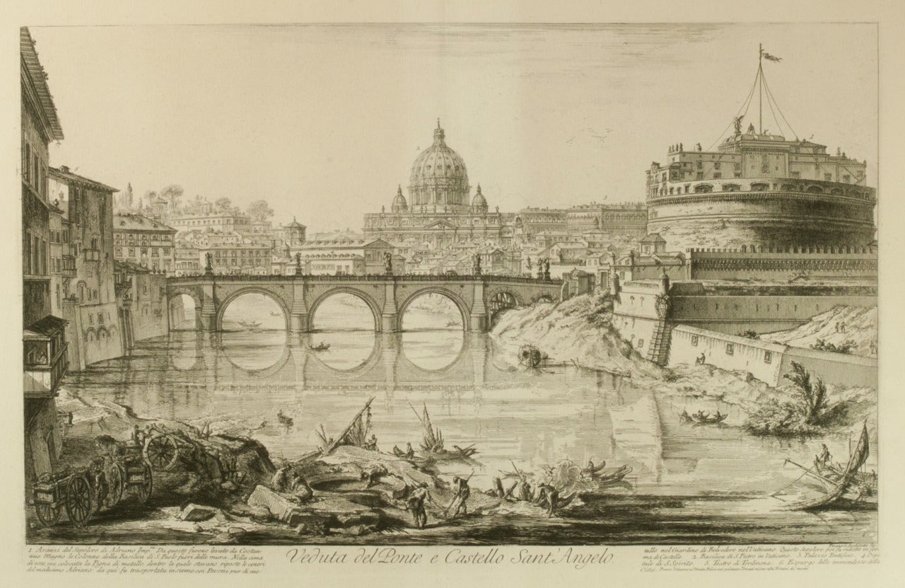 Giovanni Battista Piranesi Landscape Print - Veduta del Ponte e Catillo Sant' Angelo (The Ponte and Castel S. Angelo)