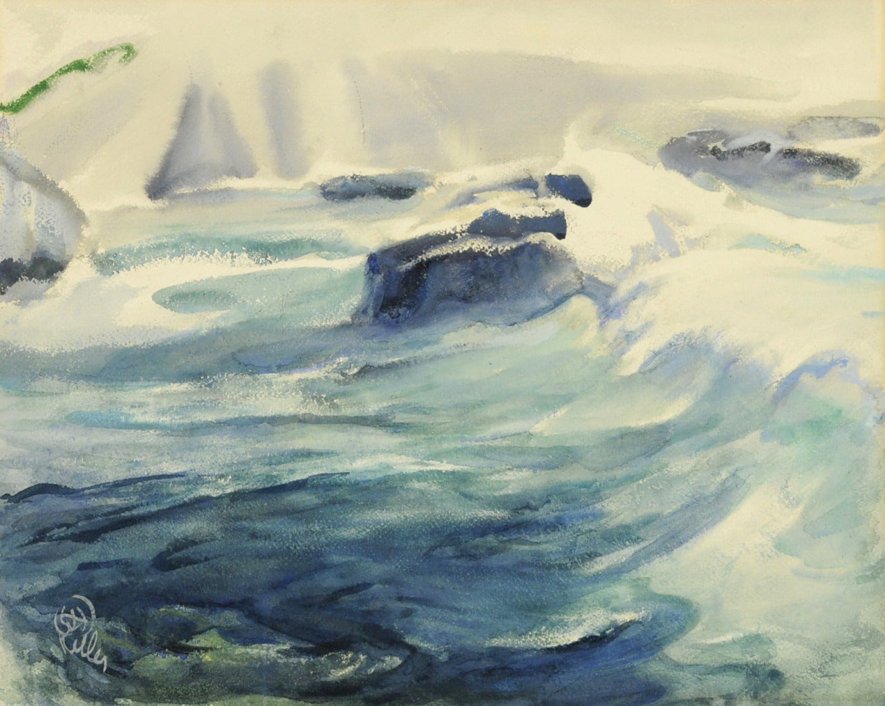 Henry George Keller Landscape Art - untitled (Lost Ship in a Misty Sea)