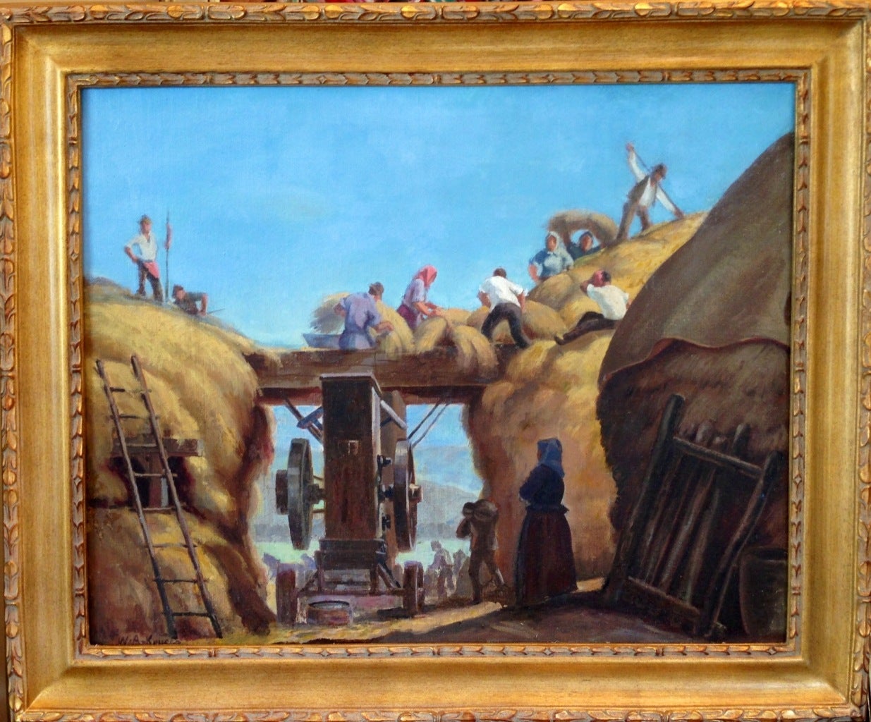 Figurative Painting di William Attila Krusoe - "Raccoglitori di fieno"