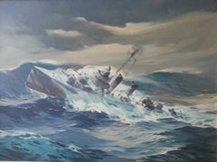 "World War II Destroyer in High Seas"