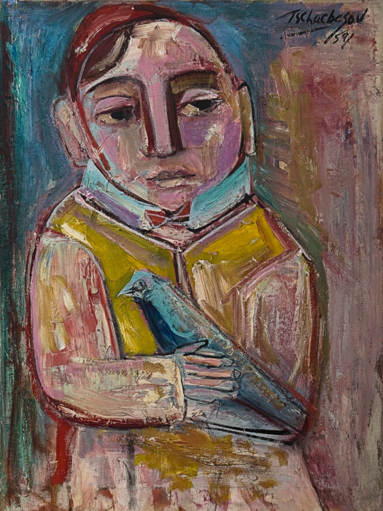 Boy with Bird - Painting by Nahum Tschacbasov