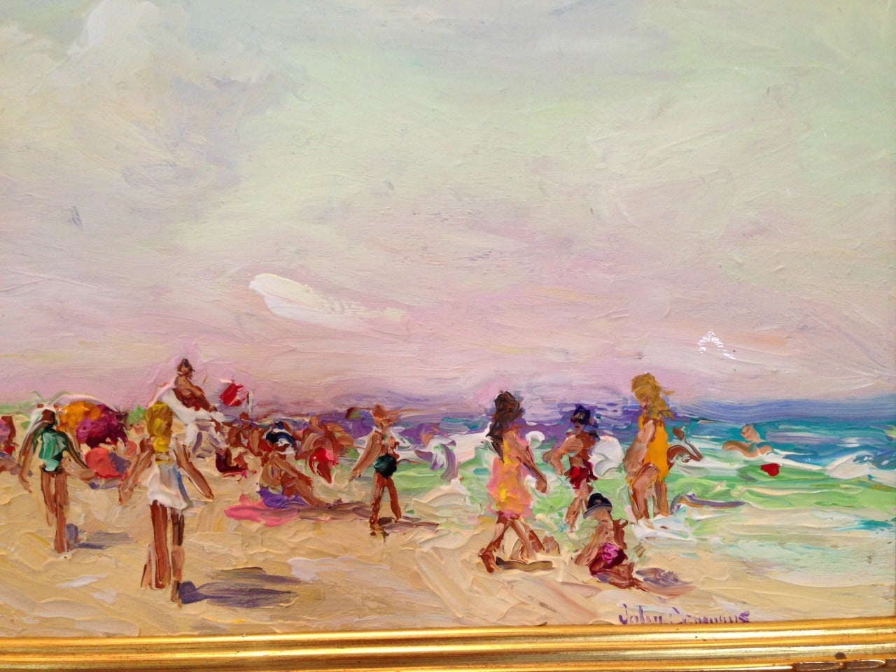 Sunny Afternoon at Coopers Beach Southampton New York - Post-Impressionist Painting by John Crimmins