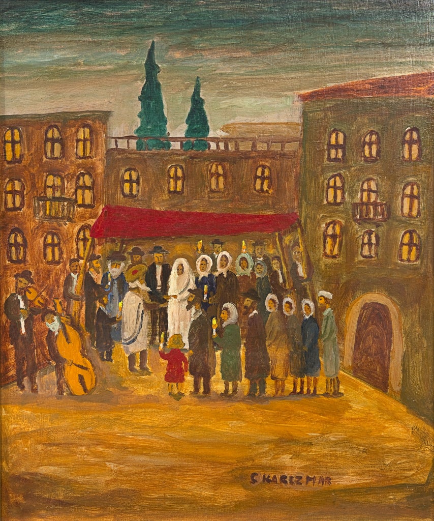 Chassidic Wedding in the Shtetl - Painting by Simon Natan Karczmar