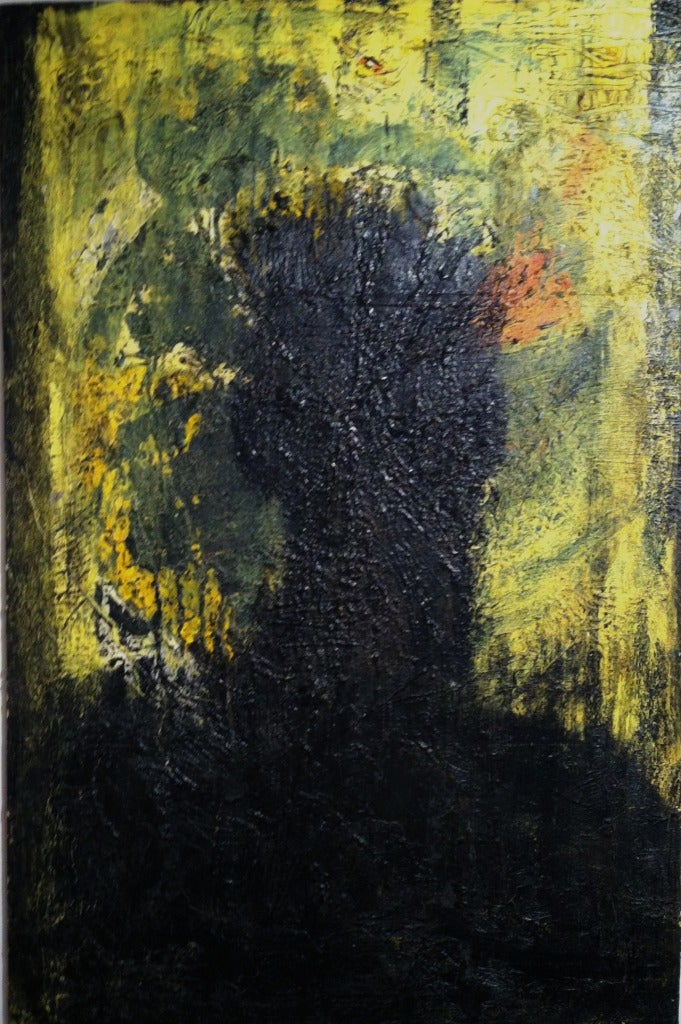 Richard Hambleton Portrait Painting - Untitled (Black Headshadow with Yellow and Orange Background)